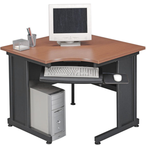Interion 36"W Corner Desk Cherry ErgoSpec