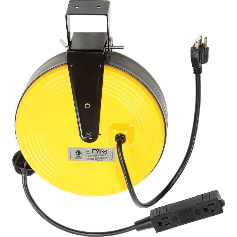 Bayco Triple Tap Extension Cord SL-800, Retractable Reel, 30'L Cord, 16/3  GA, Yellow