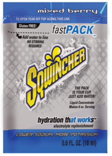 Sqwincher® .6 Ounce Fast Pack® Liquid Concentrate Packet Mixed Berry Electrolyte Drink - Yields 6 Ounces (50 Single Serving Packets Per Box)