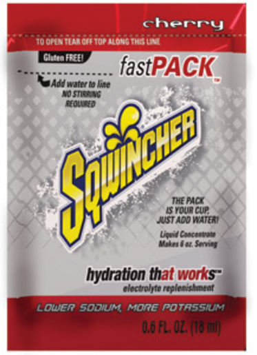 Sqwincher® .6 Ounce Fast Pack® Liquid Concentrate Packet Cherry Electrolyte Drink - Yields 6 Ounces (50 Single Serving Packets Per Box)