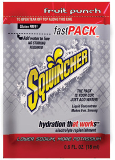Sqwincher® .6 Ounce Fast Pack® Liquid Concentrate Packet Fruit Punch Electrolyte Drink - Yields 6 Ounces (50 Single Serving Packets Per Box)