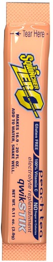 Sqwincher® .11 Ounce Qwik Stik™ ZERO Instant Powder Concentrate Stick Peach Tea Electrolyte Drink - Yields 20 Ounces (50 Each Per Package)