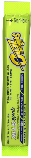 Sqwincher® .11 Ounce Qwik Stik™ ZERO Instant Powder Concentrate Stick Lemon Lime Electrolyte Drink - Yields 20 Ounces (50 Each Per Package)