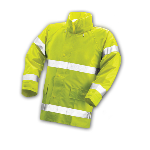 Tingley 2X 32" Fluorescent Yellow/Green Comfort-Brite® 14 mil PVC And Polyester Flame Resistant Rain Jacket With Storm Fly Front And Zipper Closure, Riveted Patch Pockets And Silver Reflective Tape