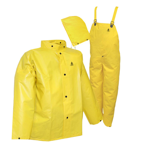 Tingley 2X Yellow DuraScrim™ 10.5 mil PVC And Polyester 3 Piece Rain Suit With Storm Fly Front Closure (Includes Jacket With Snap Fly Front, Hood And Bib Pants)