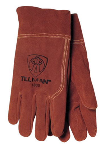 Tillman™ Large Russet Brown Shoulder Split Cowhide Economy Grade Heavy Duty MIG Welders Gloves With Straight Thumb, 2" Cuff, Seamless Forefinger And Kevlar® Lock Stitching