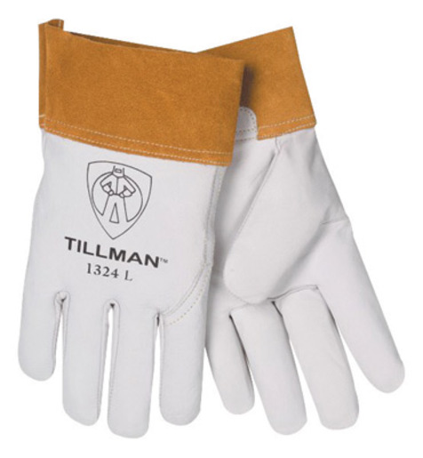 Tillman™ Large Pearl Top Grain Goatskin Standard Grade TIG Welders Gloves With Wing Thumb, 4" Cuff, Seamless Forefinger And Kevlar® Lock Stitching