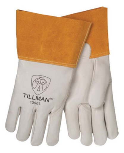 Tillman™ Large Pearl Top Grain Cowhide Unlined Standard Grade MIG/TIG Welders Gloves With Wing Thumb, 4" Cuff, Seamless Forefinger And Kevlar® Lock Stitching