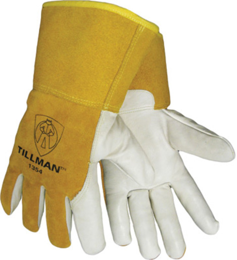 Tillman™ Large Yellow And White Cowhide Cut Resistant Gloves With 4" Gauntlet Cuff, Kevlar Sock Liner And White Cowhide Coating On Palm And Fingers