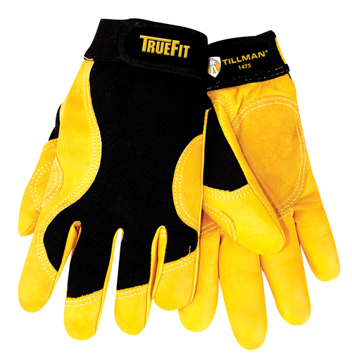 Tillman™ Small Black And Gold TrueFit™ Full Finger Top Grain Cowhide Premium Mechanics Gloves With Elastic Cuff, Double Leather Palm, Reinforced Thumb And Smooth Surface Fingers
