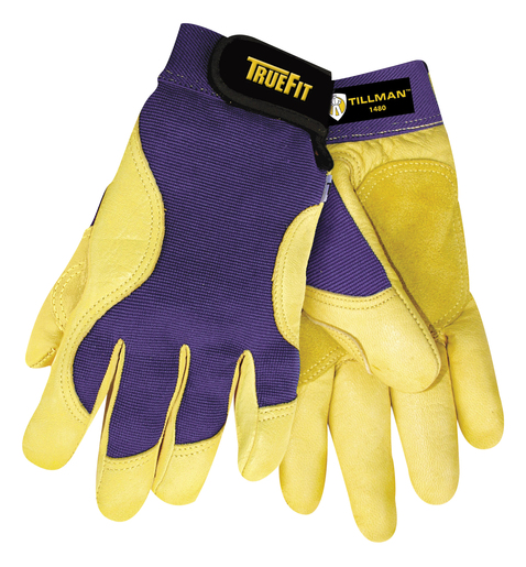 Tillman™ Large Blue And Gold TrueFit™ Full Finger Top Grain Spandex® And Deerskin Premium Mechanics Gloves With Elastic Cuff, Double Leather Palm, Reinforced Thumb And Smooth Surface Fingers