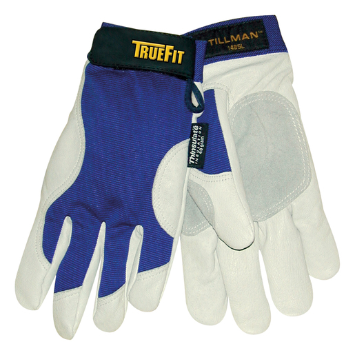 Tillman™ 2X Blue And Gray TrueFit™ Top Grain Pigskin And Nylon Thinsulate™ Lined Cold Weather Gloves With Reinforced Thumb, Elastic Cuff, Hook And Loop Closure, Rough Side Out Double Palm And Spandex® Back