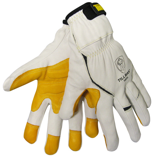 Tillman™ X-Large White And Yellow 1493 TrueFit Full Finger Goatskin And Kevlar® Mechanics Gloves With Hook And Loop Cuff