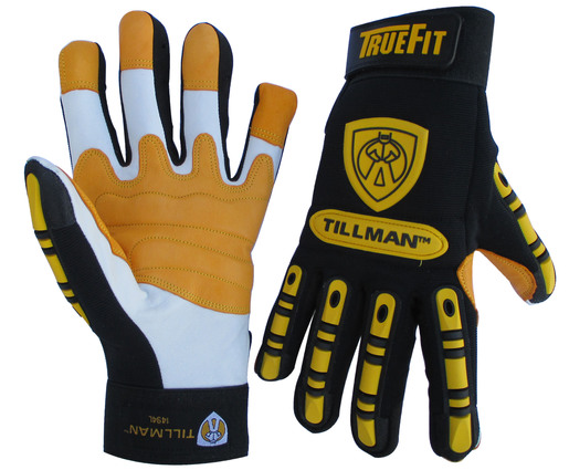 Tillman™ Medium Black And Gold TrueFit™ Full Finger Top Grain Goatskin Super Premium Mechanics Gloves With Elastic Cuff, TPR Pads on Finger, Knuckle And Back Of Hand, Double Reinforced Fingertips