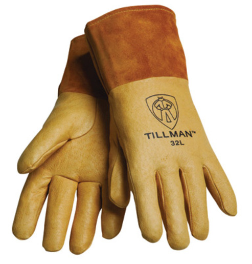 Tillman™ Large Gold Top Grain Pigskin Unlined Premium Grade MIG Welders Gloves With Straight Thumb, 4" Cuff And Kevlar® Lock Stitching