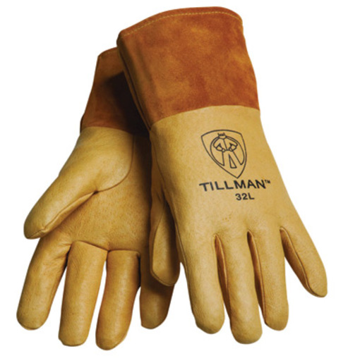 Tillman™ Medium Gold Top Grain Pigskin Unlined Premium Grade MIG Welders Gloves With Straight Thumb, 4" Cuff And Kevlar® Lock Stitching