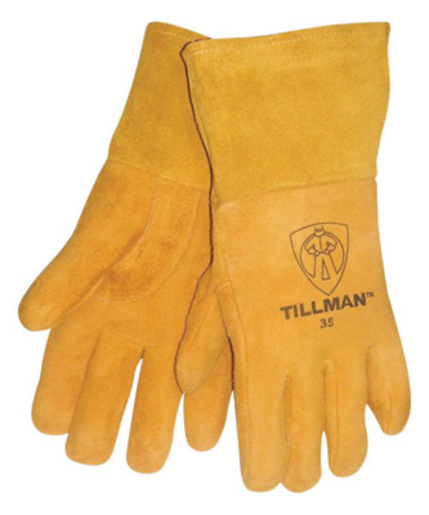 Tillman™ Large 12" Gold Deerskin Cotton/Foam Lined Premium Grade MIG Welders Gloves With Straight Thumb, 4" Gauntlet Cuff And Kevlar® Lock Stitching