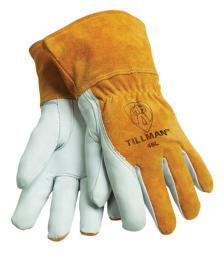 Tillman™ Medium Brown Top Grain Goatskin Fleece Lined Standard Grade MIG Welders Gloves With Straight Thumb, 3 1/2" Cuff, Kevlar® Stitching And Elastic Back