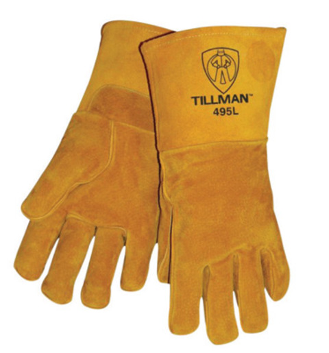 Tillman™ Large 14" Brown Reverse Grain Pigskin Cotton/Foam Premium Grade Stick Welders Gloves With Welted Finger And Kevlar® Lock Stitching (Carded)
