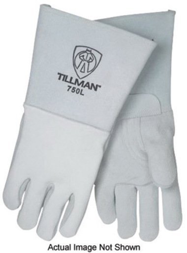 Tillman™ Medium 14" Pearl Gray Top Grain Elkskin Cotton Foam Welders' Gloves With Stiff Cowhide Thumb, Straight Cuff, Welted Fingers, Kevlar® Stitching And Pull Tab (Carded)