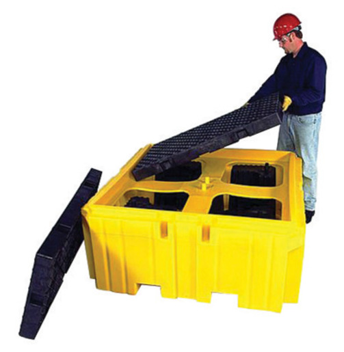 UltraTech 62" X 62" X 28" Ultra-IBC Spill Pallet Plus® Yellow Polyethylene Economy Portable Spill Pallet With 360 Gallon Spill Capacity And Drain