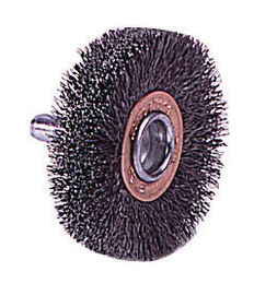 Radnor 2" X 1/4" Carbon Steel Narrow Face Crimped Wire Mounted Conflex Brush For Use On Die Grinders And Drills