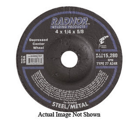 Radnor 4" X 1/4" X 3/8" A24R Aluminum Oxide Type 27 Depressed Center Grinding Wheel For Use With Right Angle Grinder On Metal And Steel