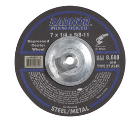 Radnor 7" X 1/4" X 5/8" - 11 A24R Aluminum Oxide Type 27 Depressed Center Grinding Wheel For Use With Right Angle Grinder On Metal And Steel