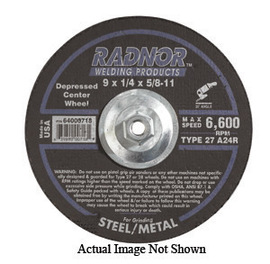 Radnor 9" X 1/4" X 7/8" A24R Aluminum Oxide Type 27 Depressed Center Grinding Wheel For Use With Right Angle Grinder On Metal And Steel