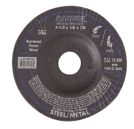 Radnor 4 1/2" X 1/8" X 7/8" A24R Aluminum Oxide Type 27 Depressed Center Cut Off And Grinding Wheel For Use With Right Angle Grinder On Metal And Steel