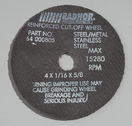 Radnor 4" X 1/16" X 5/8" A36T Aluminum Oxide Reinforced Type 1 Cut Off Wheel For Use With Right Angle Grinder On Metal