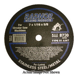 Radnor 6" X 1/16" X 5/8" A36T Aluminum Oxide Reinforced Type 1 Cut Off Wheel For Use With Circular Saw On Stainless Steel And Metal