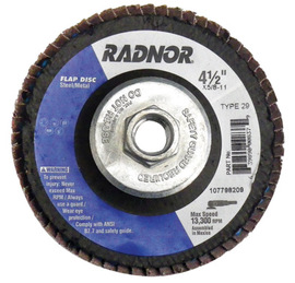 Radnor 4 1/2" X 5/8" - 11 80 Grit Zirconia Alumina Type 29 Flap Disc With Fiberglass Back