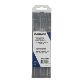 Radnor 0.040" X 7" Ground Finish 2% Ceriated Tungsten Electrode (10 Per Package)