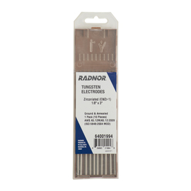 Radnor 1/8" X 3" Ground Finish Zirconiated Tungsten Electrode (10 Per Package)