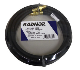 Radnor 1/4" X 10' Black Inert Gas Hose With AW14-A Male Right Hand, B-Size Fittings