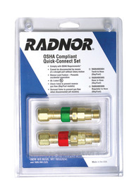 Radnor Brass 200 PSIG Oxygen/Fuel Gas Model QDB50 Hose To Hose Quick Connect Set With Reverse Flow Check Valves