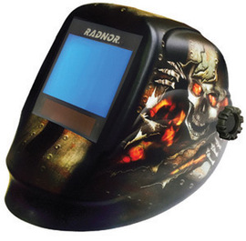 Radnor RDX81 Black Welding Helmet With 5 1/4" X 4 1/2" Variable Shade 5-14 Auto Darkening Lens And Incinerator Graphics