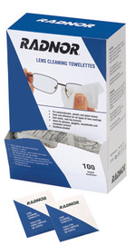 Radnor 5" X 8" Pre-Moistened Lens Cleaning Towelettes (Individually Packaged) (100 Per Dispenser Box)