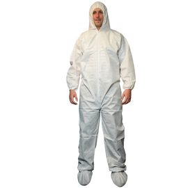 Radnor 3X White Spunbond Polypropylene Disposable Coveralls With Front Zipper Closure And Attached Hood And Boots