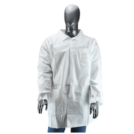 Radnor Medium White Spunbond Polypropylene Disposable Labcoat With Snap Front Closure
