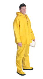 Radnor 3X Yellow .32 mm Polyester And PVC 3 Piece Rain Suit (Includes Jacket With Front Snap Closure, Detached Hood And Snap Fly Bib Pants)