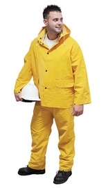 Radnor X-Large Yellow .35 mm Polyester And PVC 3 Piece Rain Suit (Includes Jacket With Front Snap Closure, Detached Hood And Snap Fly Bib Pants)