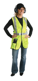 Radnor Large Yellow Lightweight Polyester Class 2 Break-Away Vest With Front Hook And Loop Closure, 2" 3Mª Scotchliteª Reflective Tape Striping And 2 Pockets