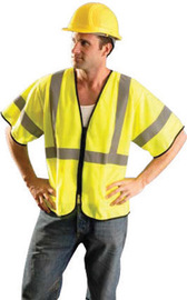 Radnor Small - Medium Hi-Viz Yellow Polyester And Mesh Class 3 Value Vest With Zipper Front Closure, 2" Silver Reflective Tape Striping And 2 Pockets
