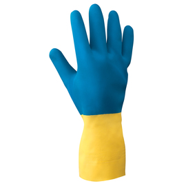 Radnor Size 10 Yellow 12" Flock Lined 22 Mil Latex Gloves With Blue Neoprene Coating And Embossed Grip Pattern