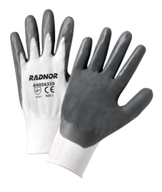 Radnor X-Small Gray Nitrile Palm And Finger Coated Work Gloves With Seamless 13 Gauge White Nylon Knit Liner And Knit Wrists
