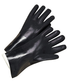 Radnor Large Black Double Dipped PVC Glove With Sandpaper Grip, Interlock Lining And Knitwrist