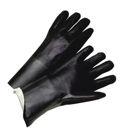 Radnor Large 12" Black Double Dipped PVC Glove With Sandpaper Grip And Jersey Lining