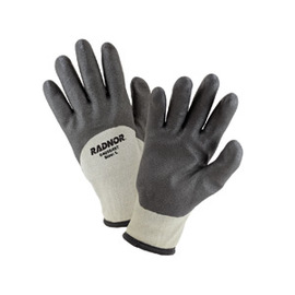 Radnor Large Black And Gray 7 Gauge Brushed Acrylic Terry Nylon Lned Cold Weather Gloves With Double Coated Air Infused PVC